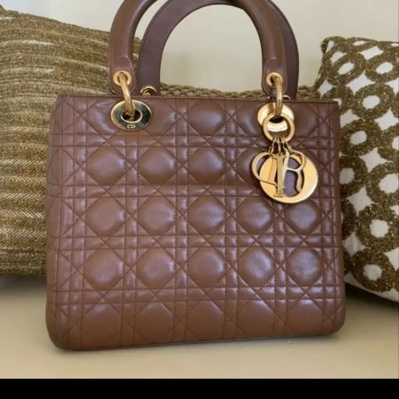 Lady Dior Medium Brown/Camel leather carnage bag with shoulder strap. - Picture 1 of 1